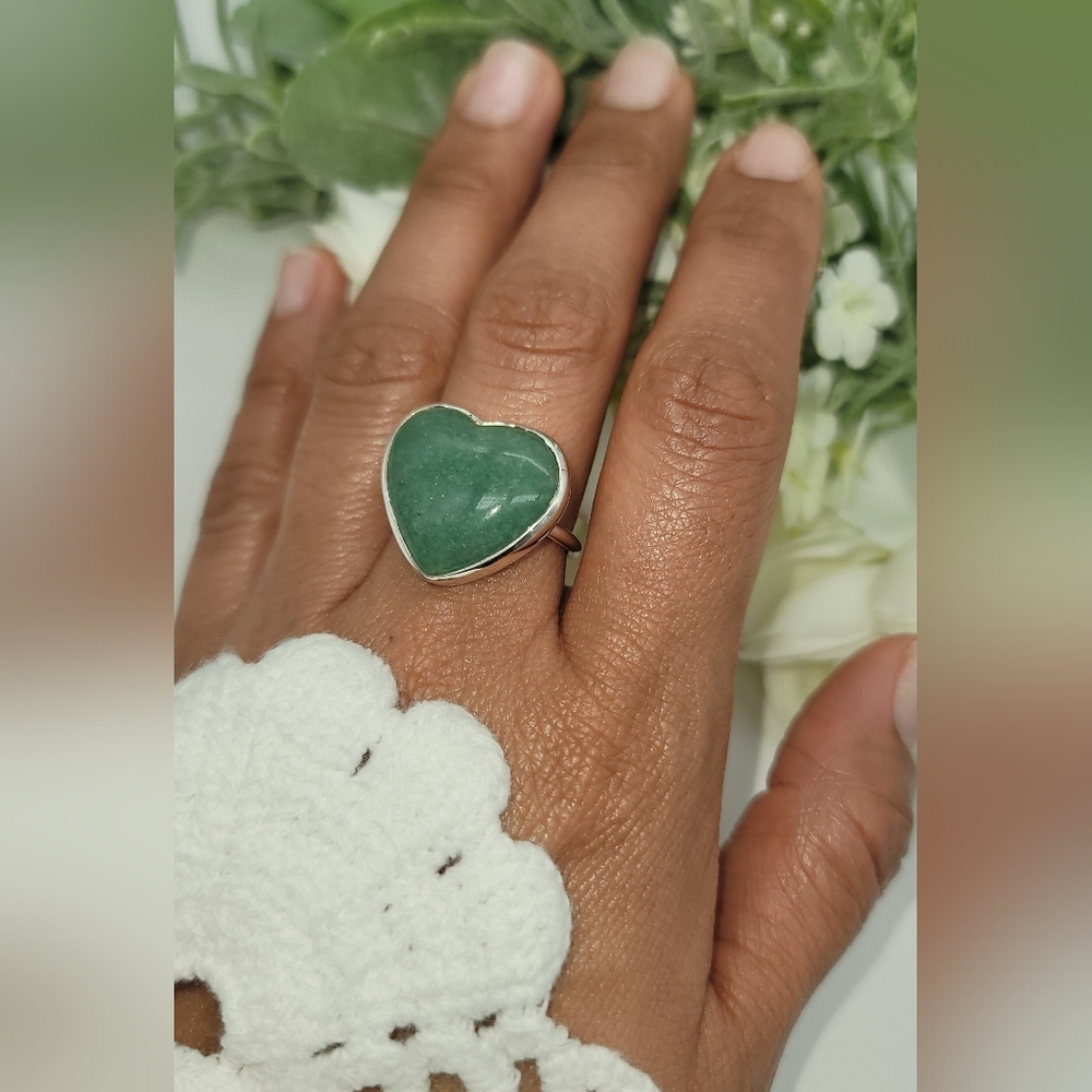 🥰 JADE HEART STERLING SILVER RING - Picture 6 of 12